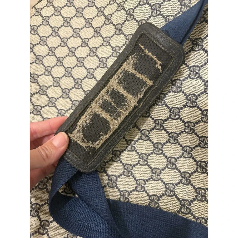 Gucci Supreme Suitcase Leather Navy VTG 70’s Made In Italy Logo G Luggage